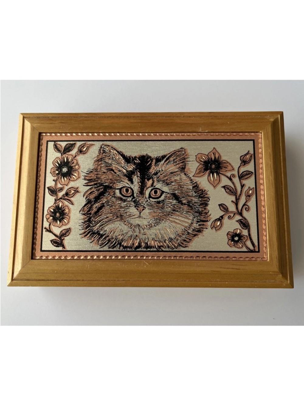 Wooden Keepsake Memory Jewellery Box Charming Cat Image Cat Lovers Gift